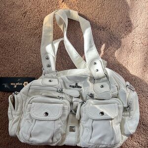 Angel Kiss Hobo Style White Bag with Silver Accents